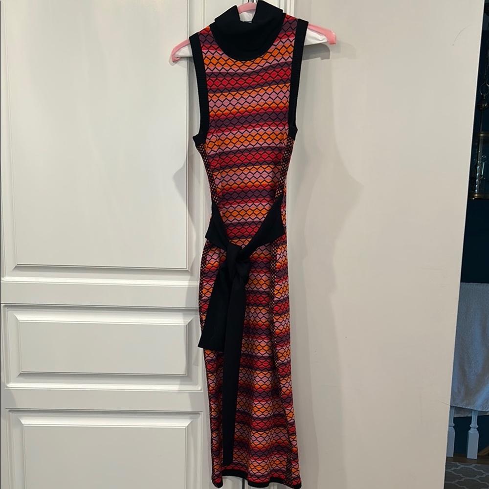 Red and Orange Midi Dress with Vibrant Design